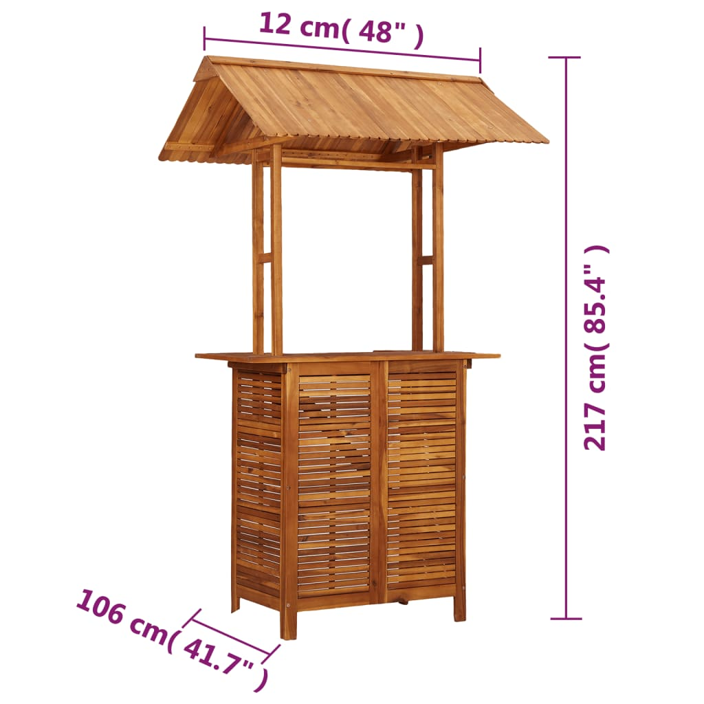 Solid Acacia Wood Bar Table with Rooftop 113x106x217 cm