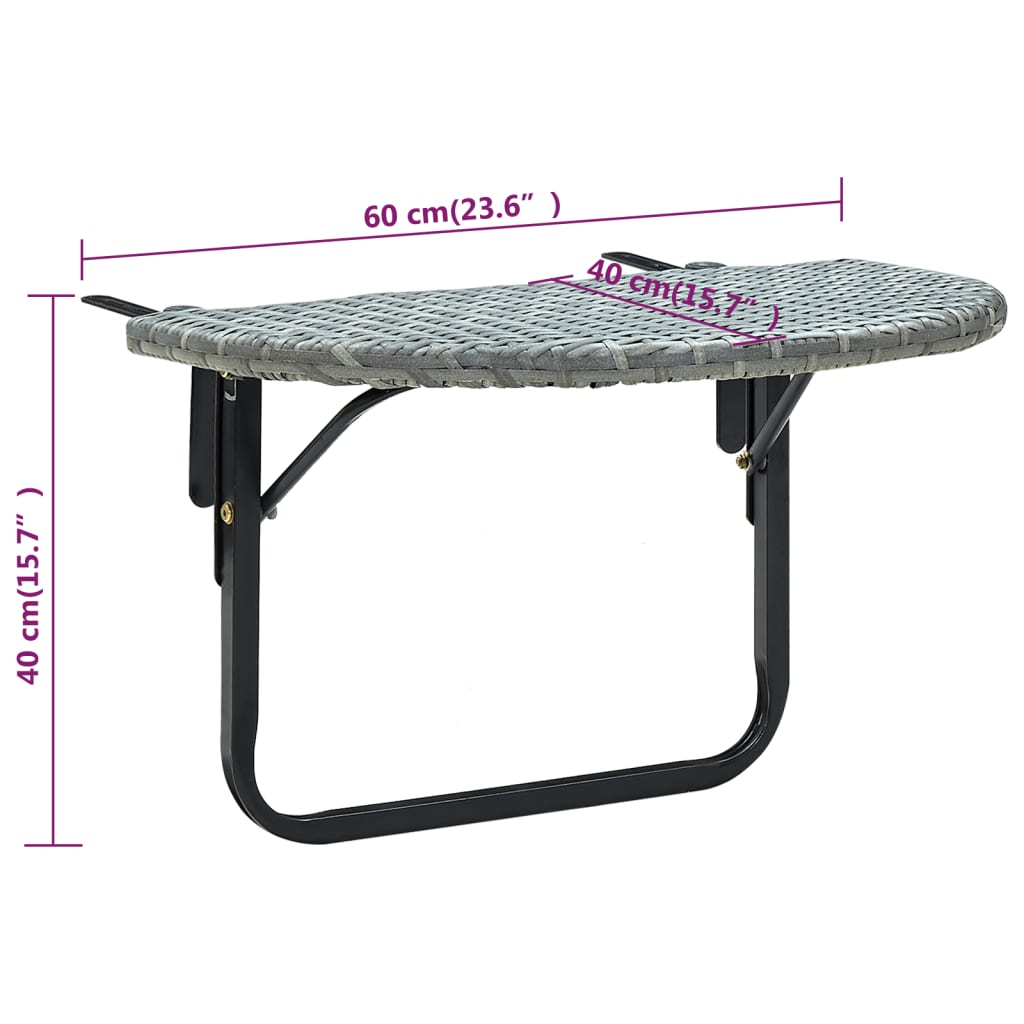 Grey Poly Rattan Balcony Table 60x60x40 cm