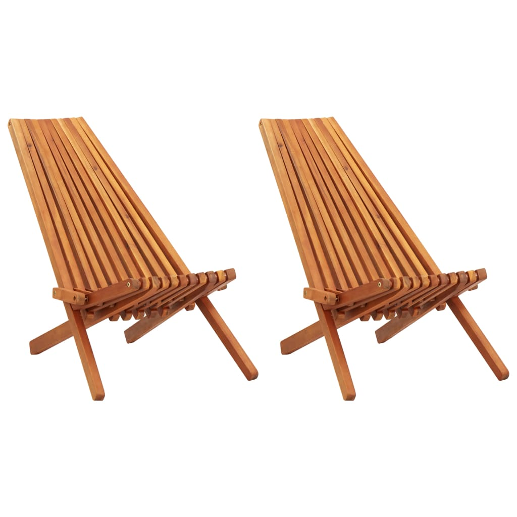 Solid Acacia Wood Folding Outdoor Lounge Chairs 2 pcs