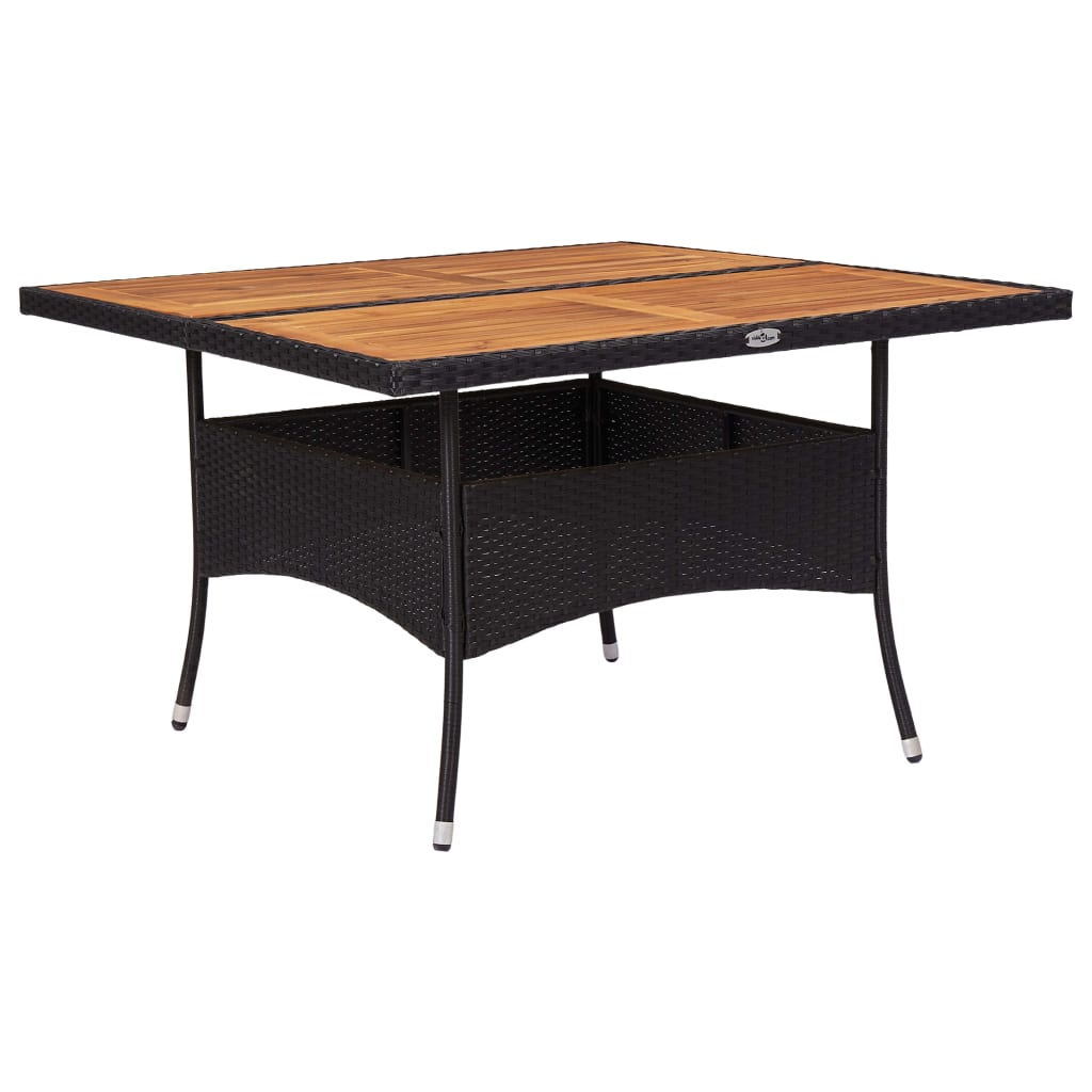  Black Poly Rattan and Solid Acacia Wood Outdoor Dining Table