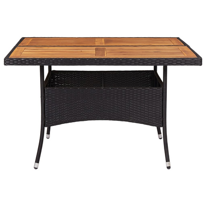  Black Poly Rattan and Solid Acacia Wood Outdoor Dining Table