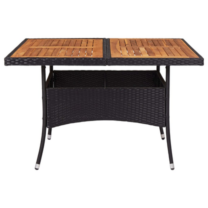  Black Poly Rattan and Solid Acacia Wood Outdoor Dining Table