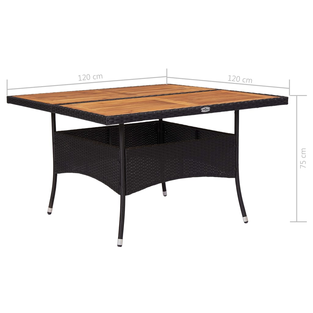  Black Poly Rattan and Solid Acacia Wood Outdoor Dining Table