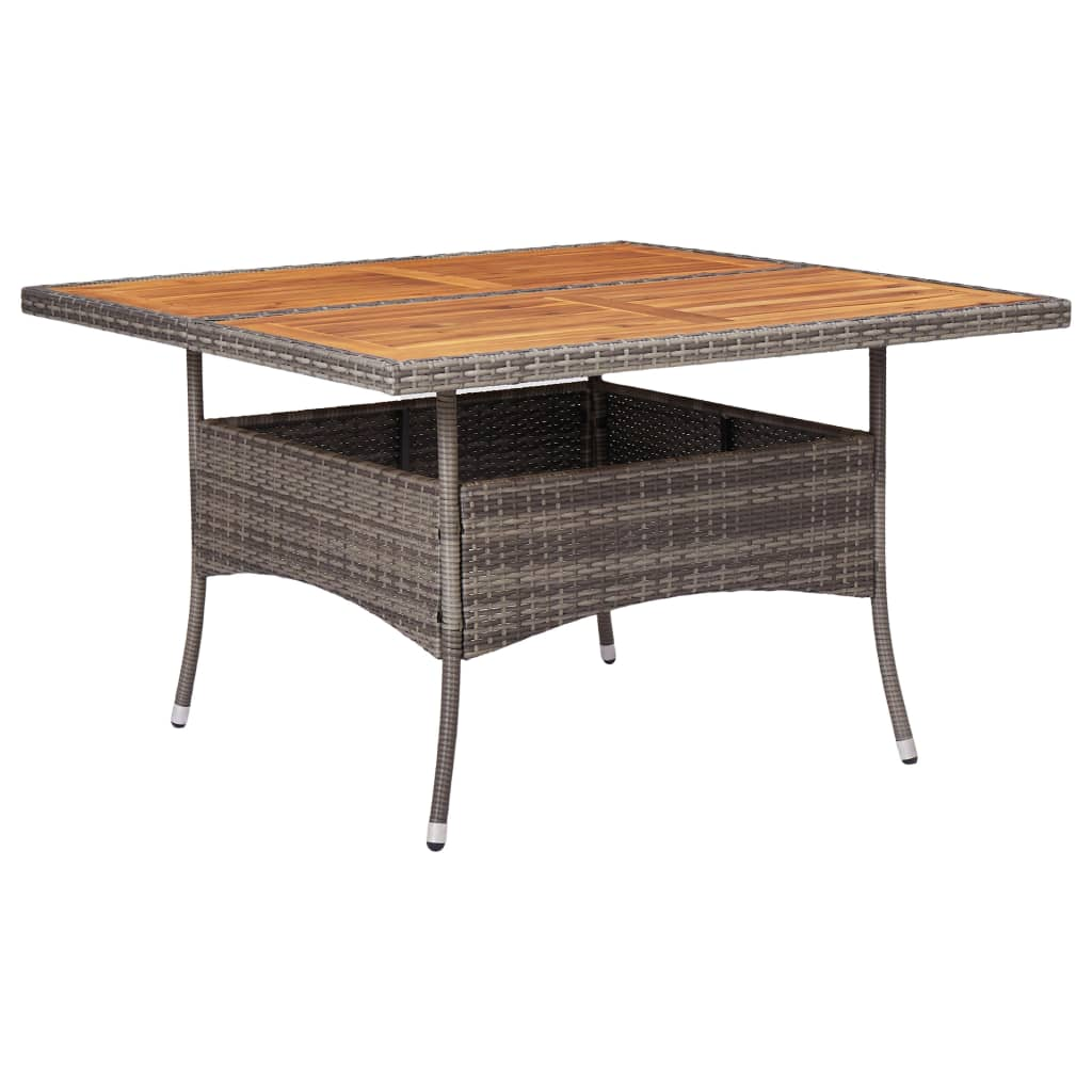  Grey Poly Rattan and Solid Acacia Wood Outdoor Dining Table