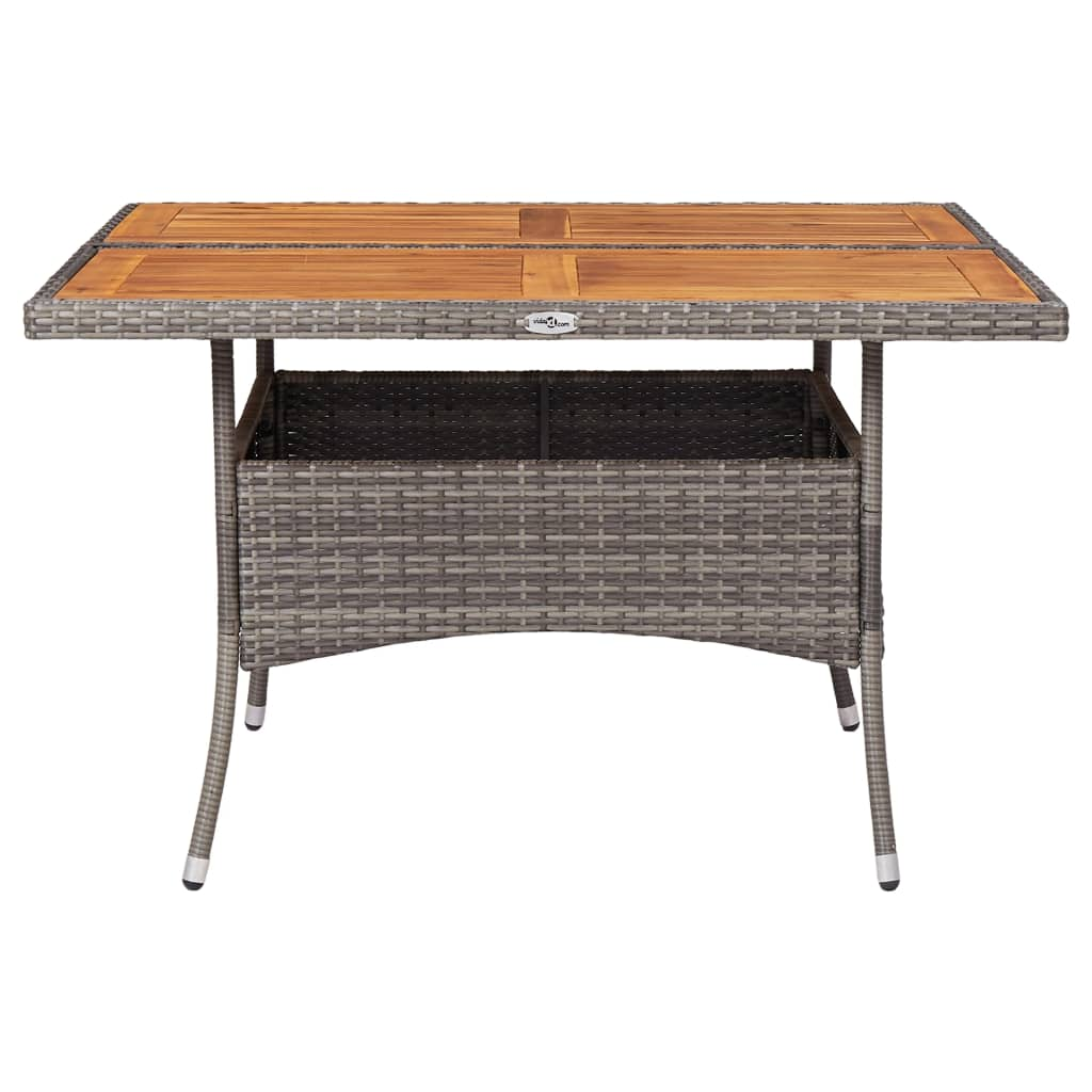  Grey Poly Rattan and Solid Acacia Wood Outdoor Dining Table