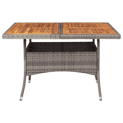  Grey Poly Rattan and Solid Acacia Wood Outdoor Dining Table