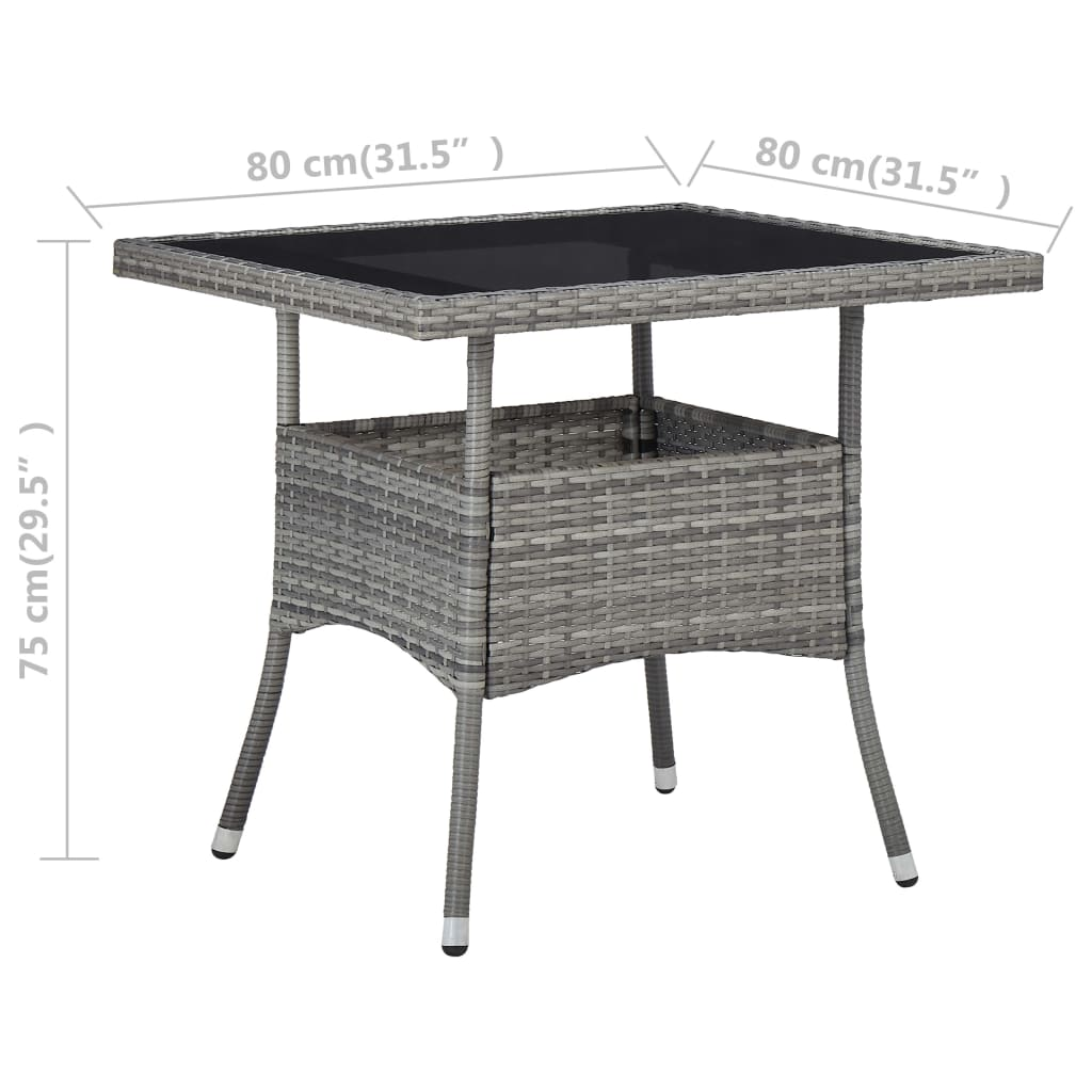 Grey Poly Rattan and Glass Outdoor Dining Table