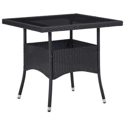  Black Poly Rattan and Glass Outdoor Dining Table