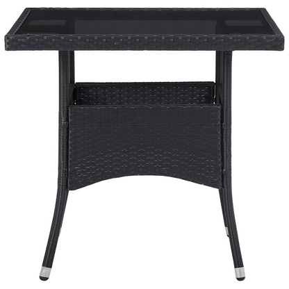  Black Poly Rattan and Glass Outdoor Dining Table