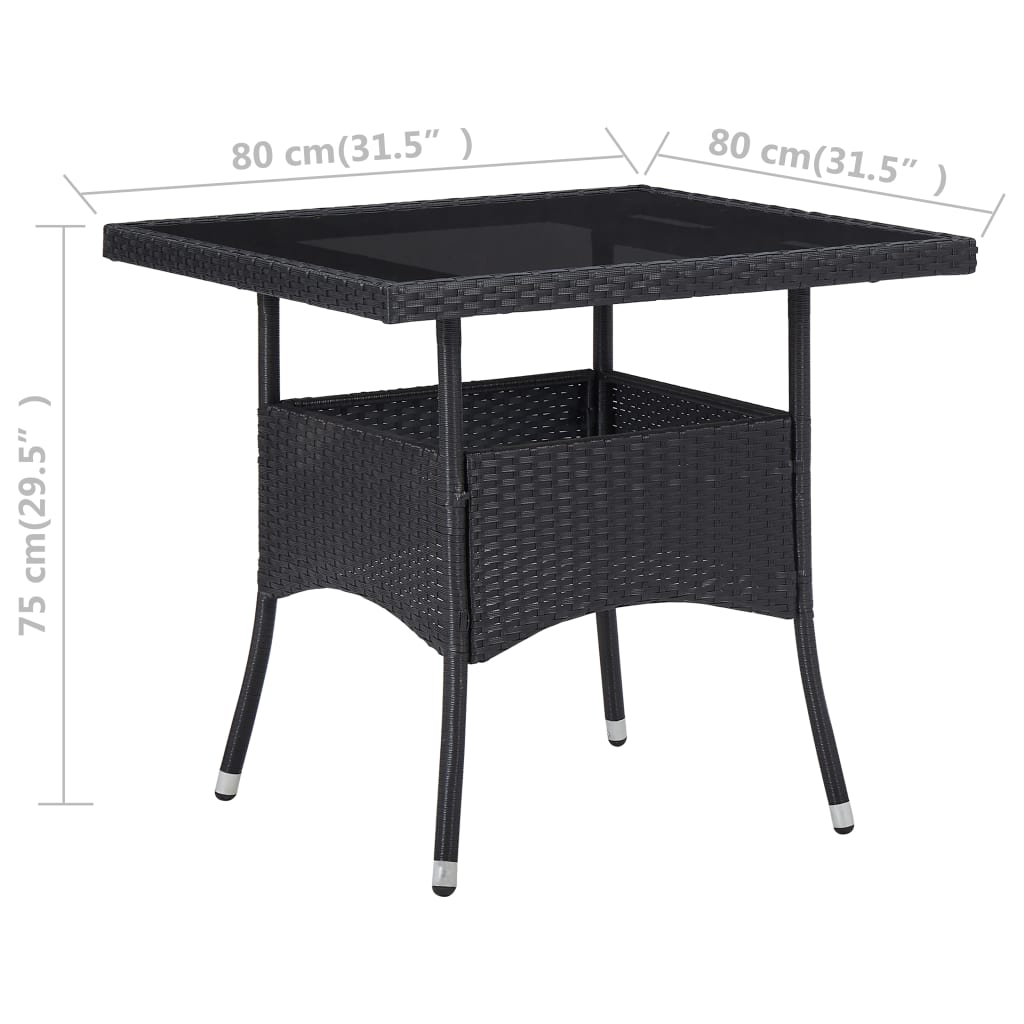  Black Poly Rattan and Glass Outdoor Dining Table