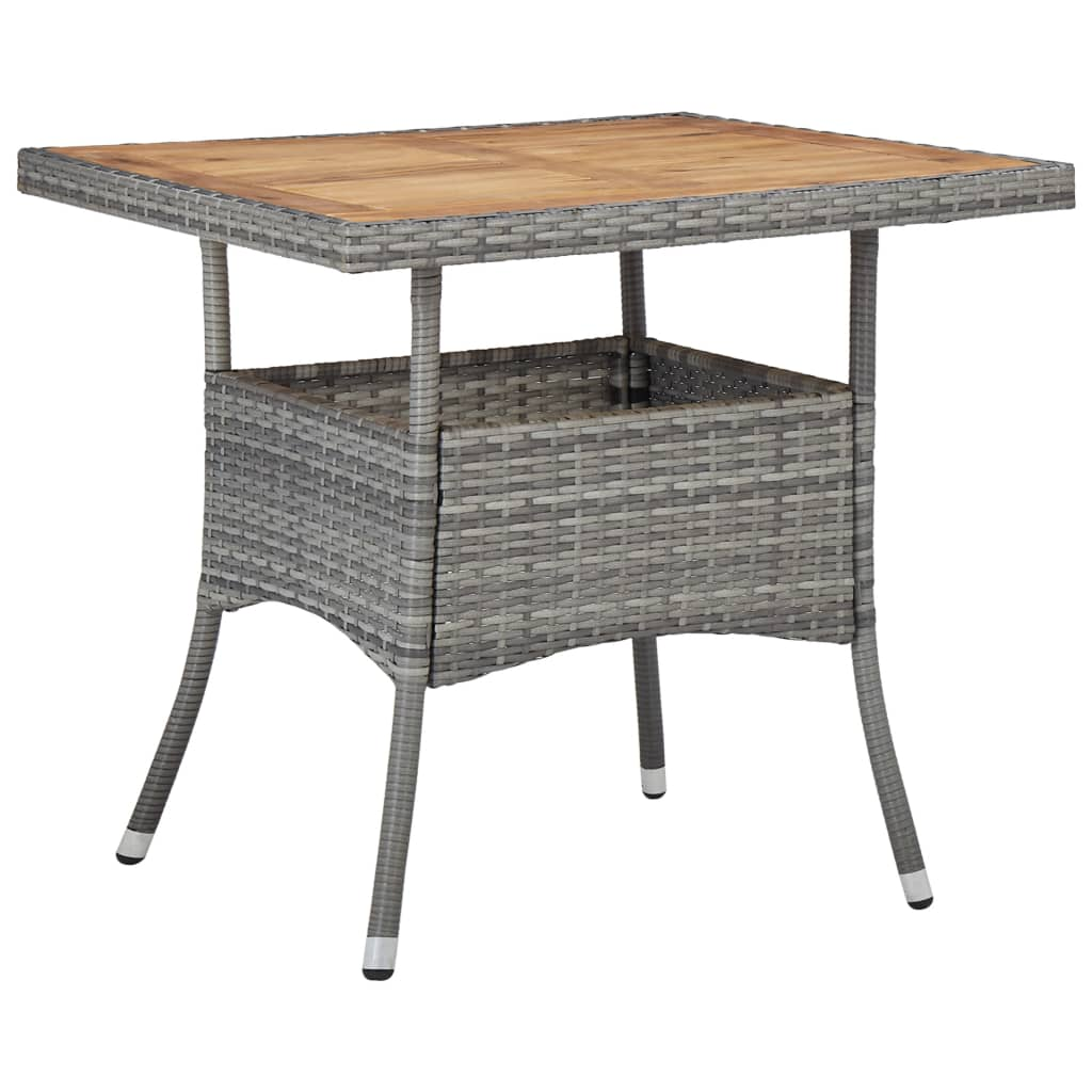 Outdoor Grey Poly Rattan and Solid Acacia Wood Dining Table