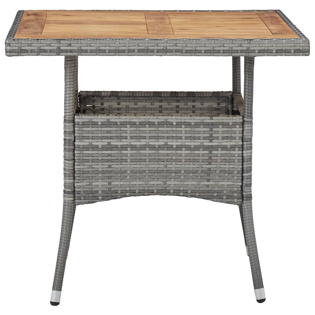 Outdoor Grey Poly Rattan and Solid Acacia Wood Dining Table