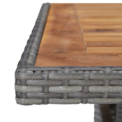 Outdoor Grey Poly Rattan and Solid Acacia Wood Dining Table