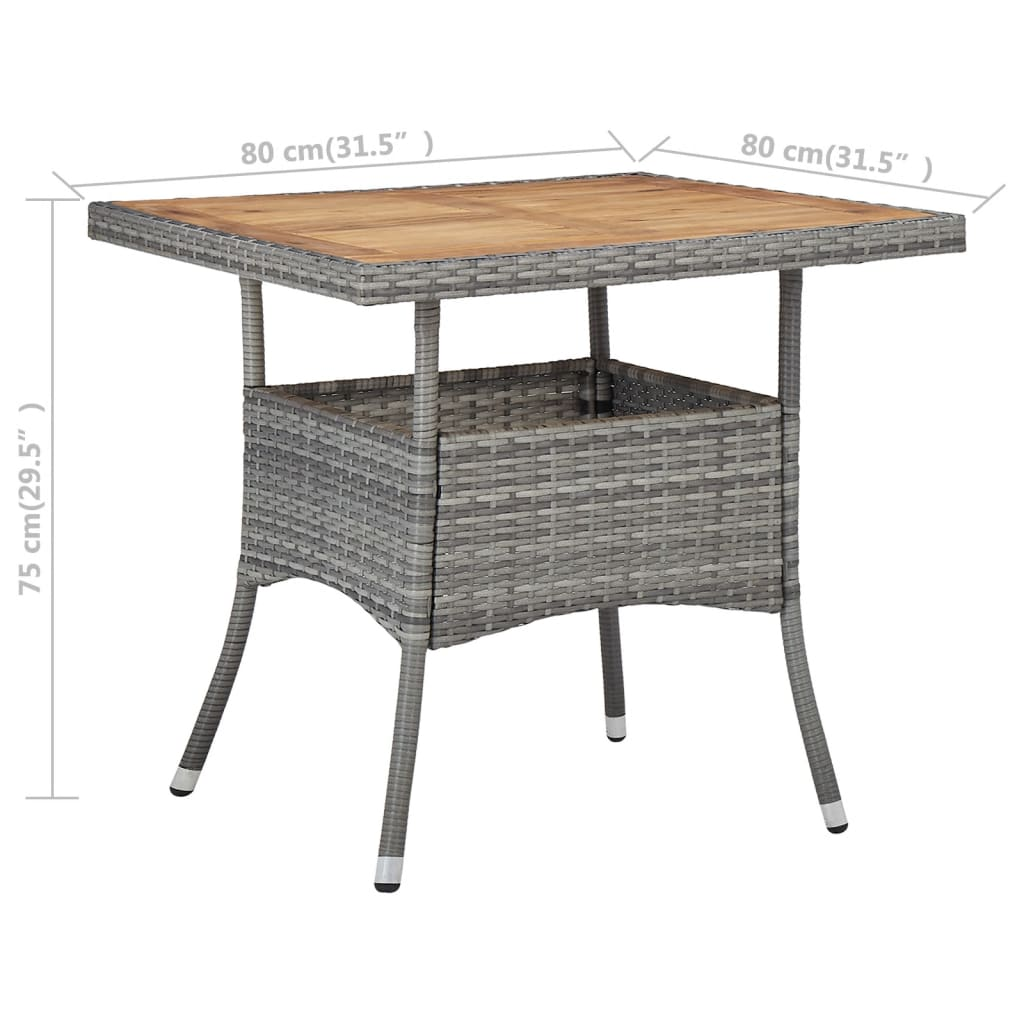 Outdoor Grey Poly Rattan and Solid Acacia Wood Dining Table