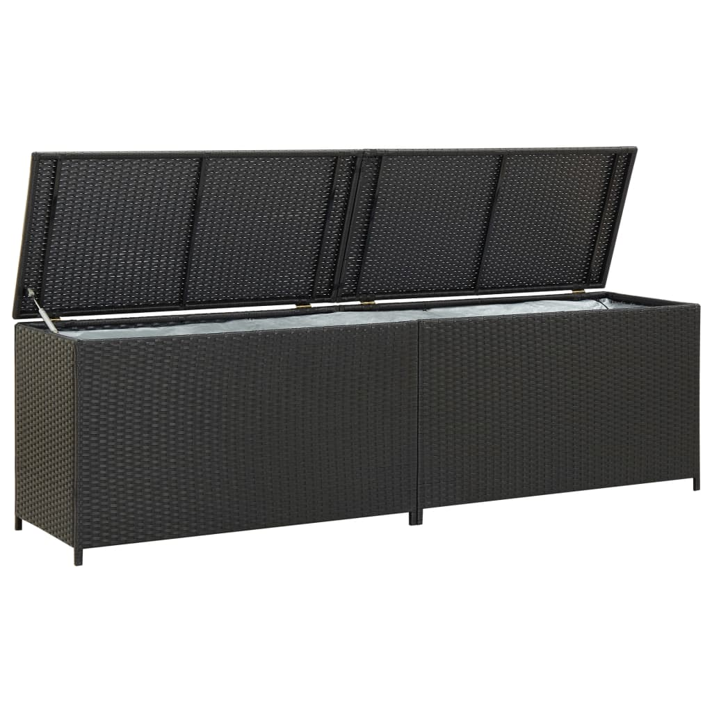 Black Poly Rattan Garden Storage Box 200x50x60 cm