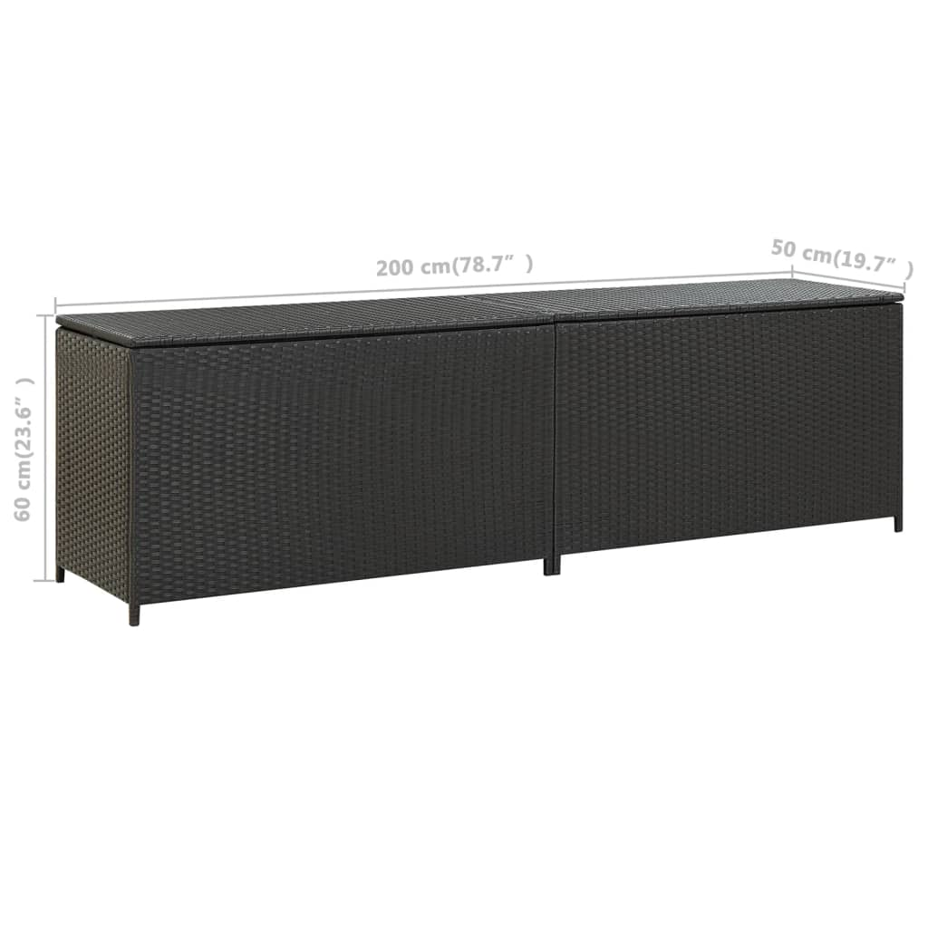 Black Poly Rattan Garden Storage Box 200x50x60 cm