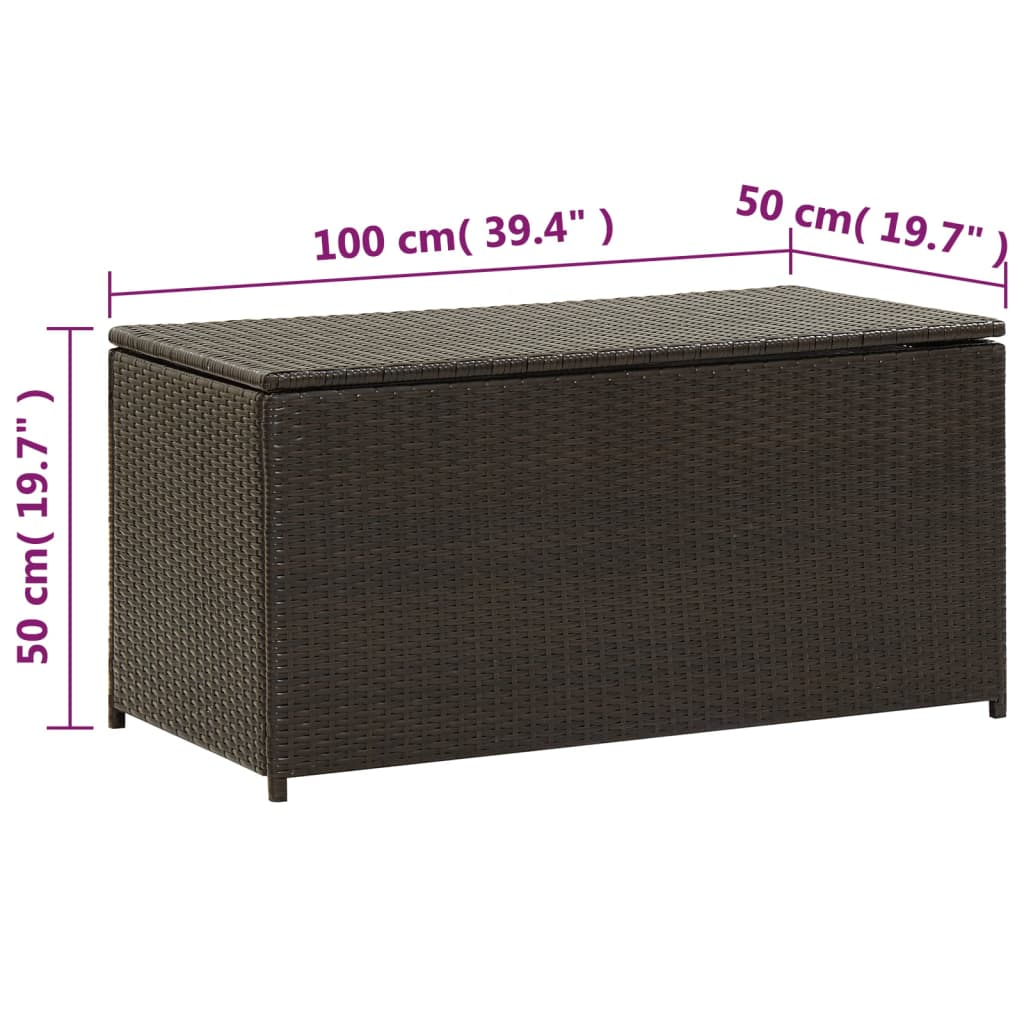  Brown Poly Rattan Garden Storage Box 100x50x50 cm