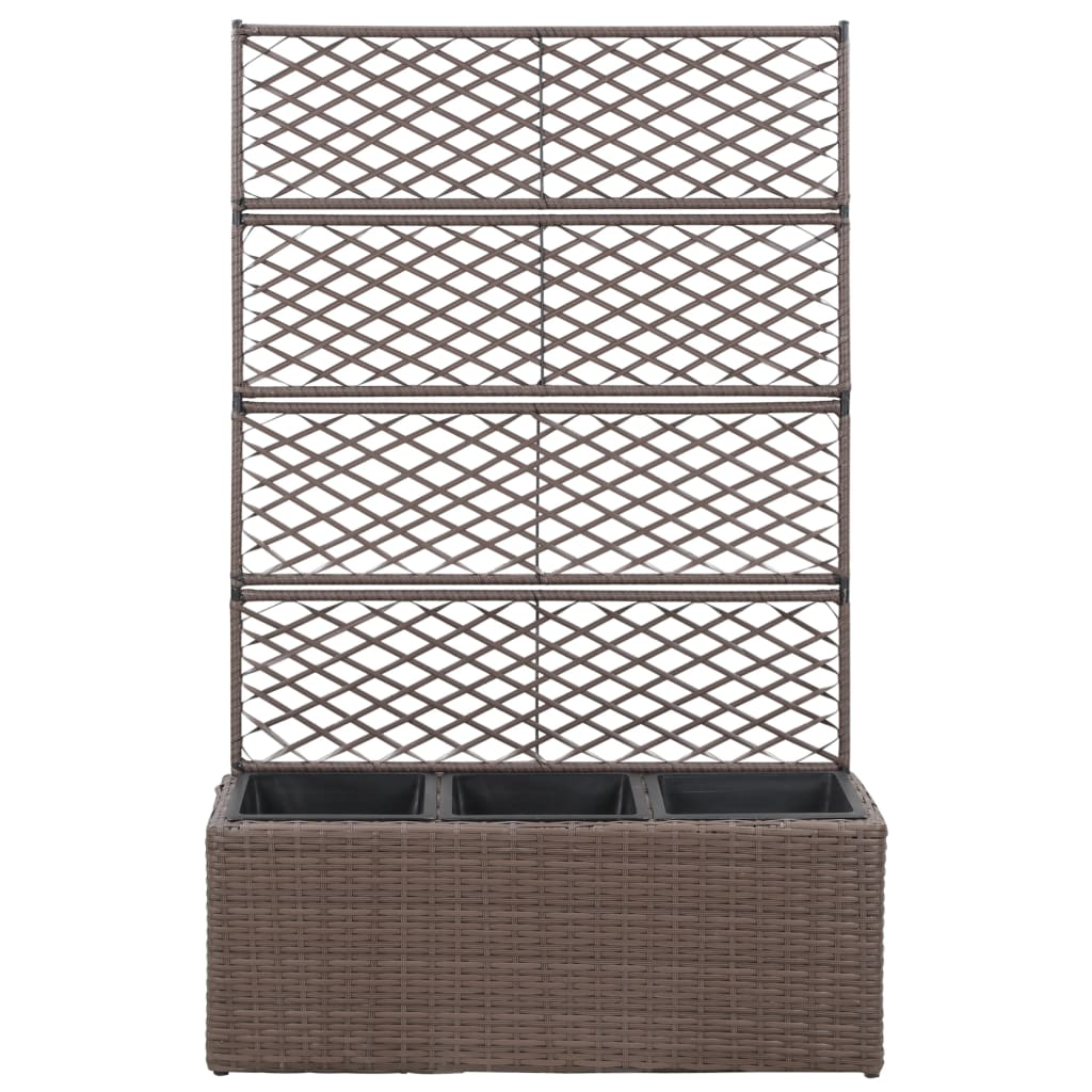 Trellis Raised Bed with 3 Pots, Poly Rattan Brown | Jscapes