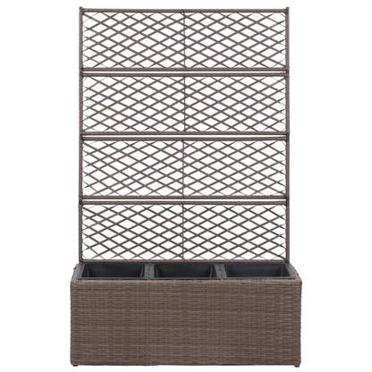 Trellis Raised Bed with 3 Pots, Poly Rattan Brown | Jscapes