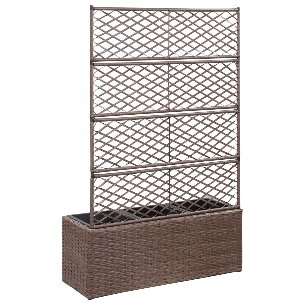 Trellis Raised Bed with 3 Pots, Poly Rattan Brown | Jscapes