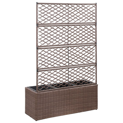 Trellis Raised Bed with 3 Pots, Poly Rattan Brown | Jscapes