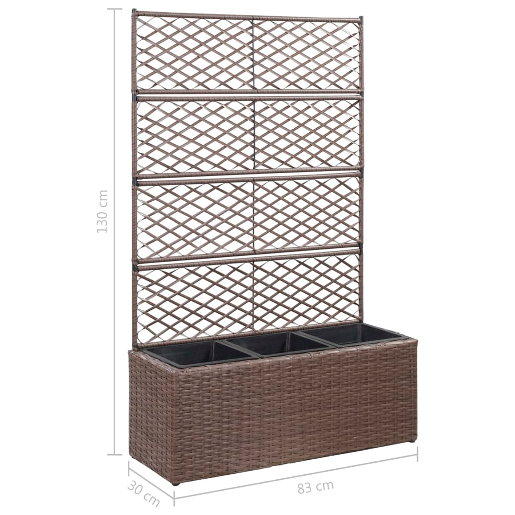 Trellis Raised Bed with 3 Pots, Poly Rattan Brown | Jscapes