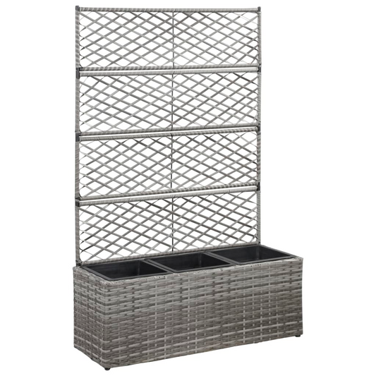  Trellis Raised Bed with 3 Pots, Poly Rattan Grey