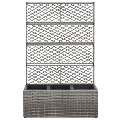  Trellis Raised Bed with 3 Pots, Poly Rattan Grey