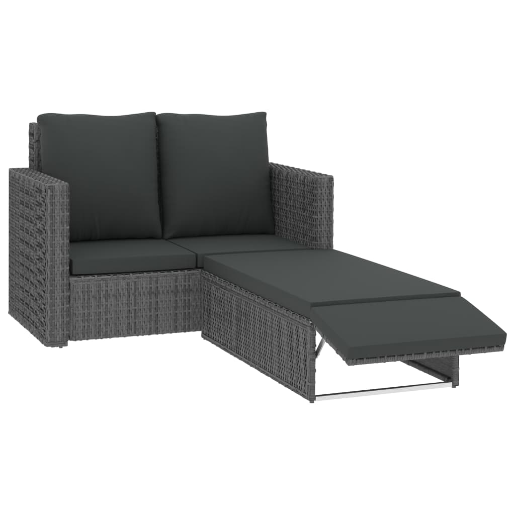 2 Piece Grey Poly Rattan Garden Lounge Set with Cushions