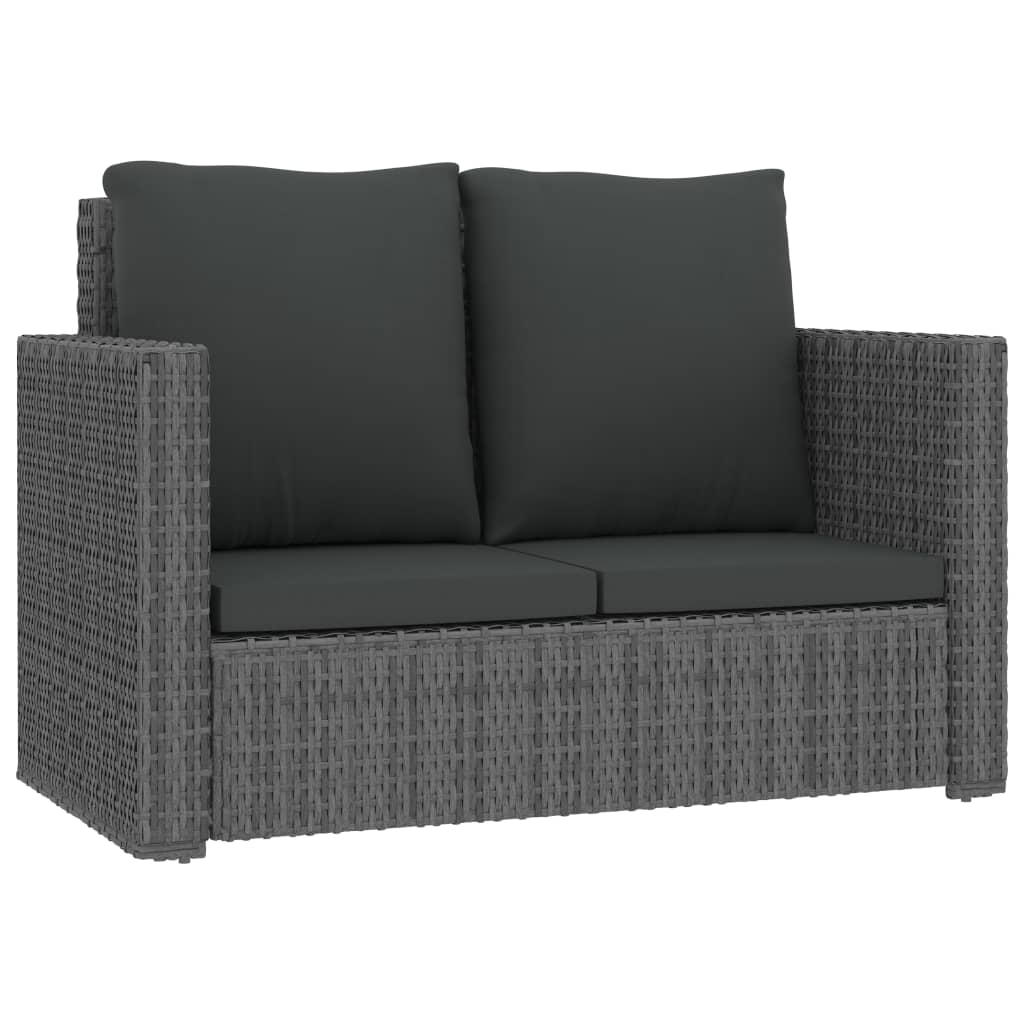 2 Piece Grey Poly Rattan Garden Lounge Set with Cushions