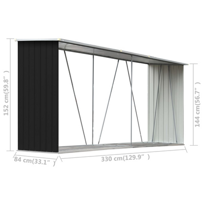 Garden Log Storage Shed Galvanised Steel 330x84x152 cm