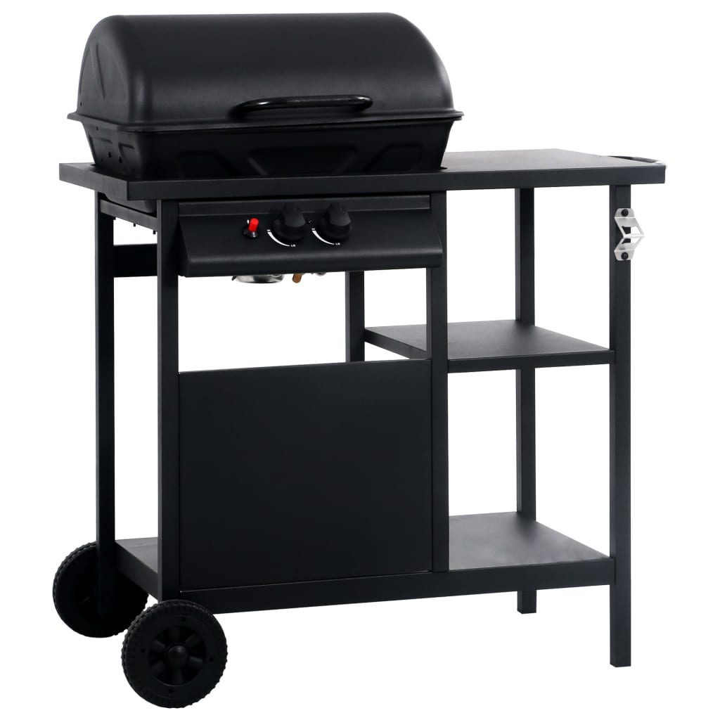 Gas BBQ Grill with 3-layer Side Table Black