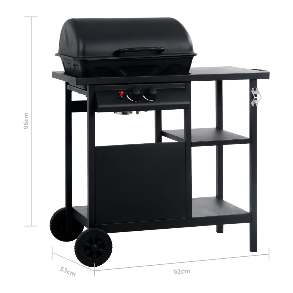 Gas BBQ Grill with 3-layer Side Table Black