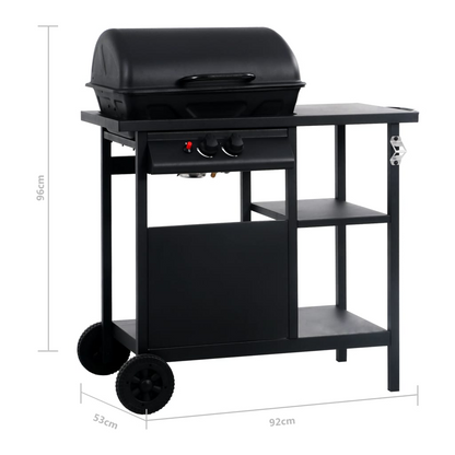 Gas BBQ Grill with 3-layer Side Table Black