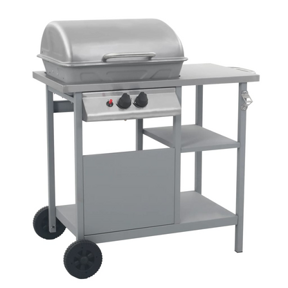 Gas BBQ Grill with 3-layer Side Table Black and Silver