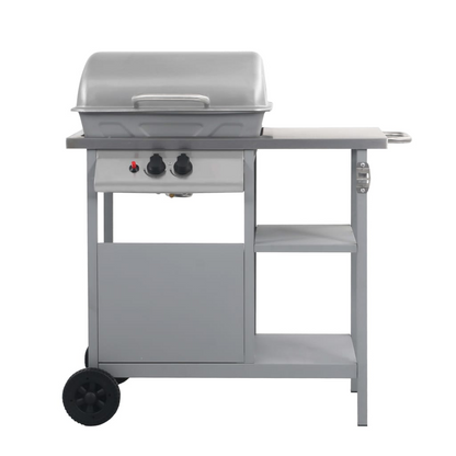 Gas BBQ Grill with 3-layer Side Table Black and Silver