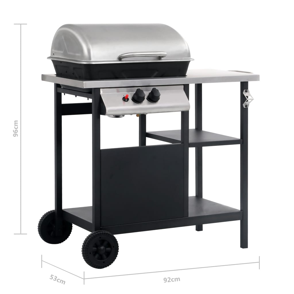 Gas BBQ Grill with 3-layer Side Table Black and Silver