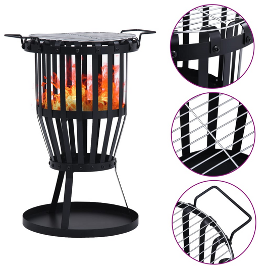 Garden Fire Pit Basket with BBQ Grill Steel