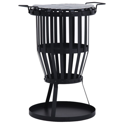 Garden Fire Pit Basket with BBQ Grill Steel