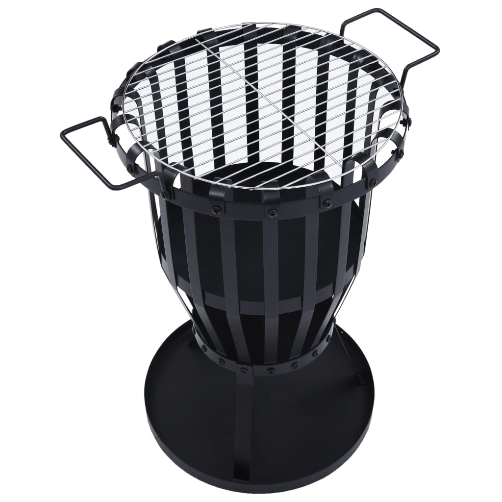 Garden Fire Pit Basket with BBQ Grill Steel