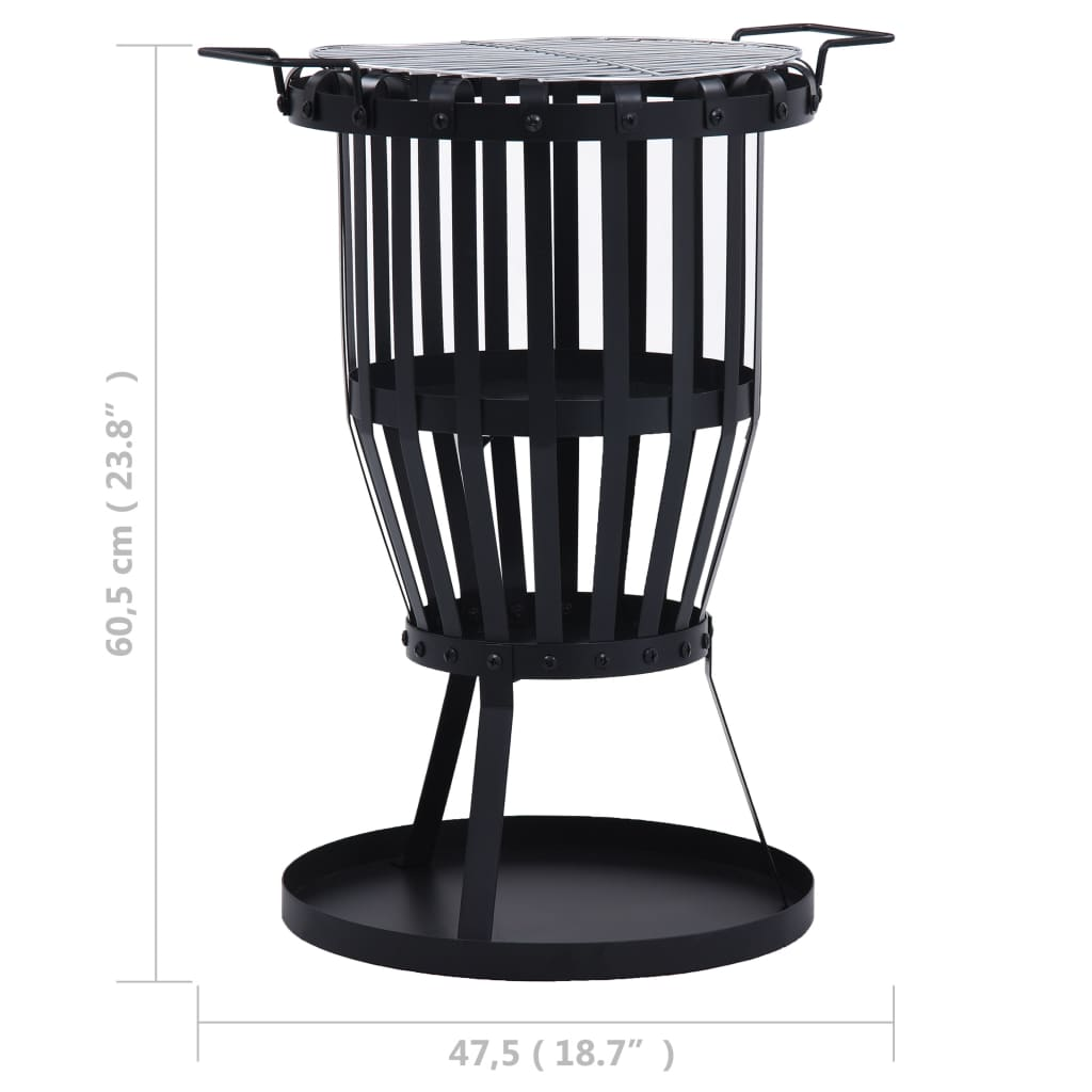 Garden Fire Pit Basket with BBQ Grill Steel