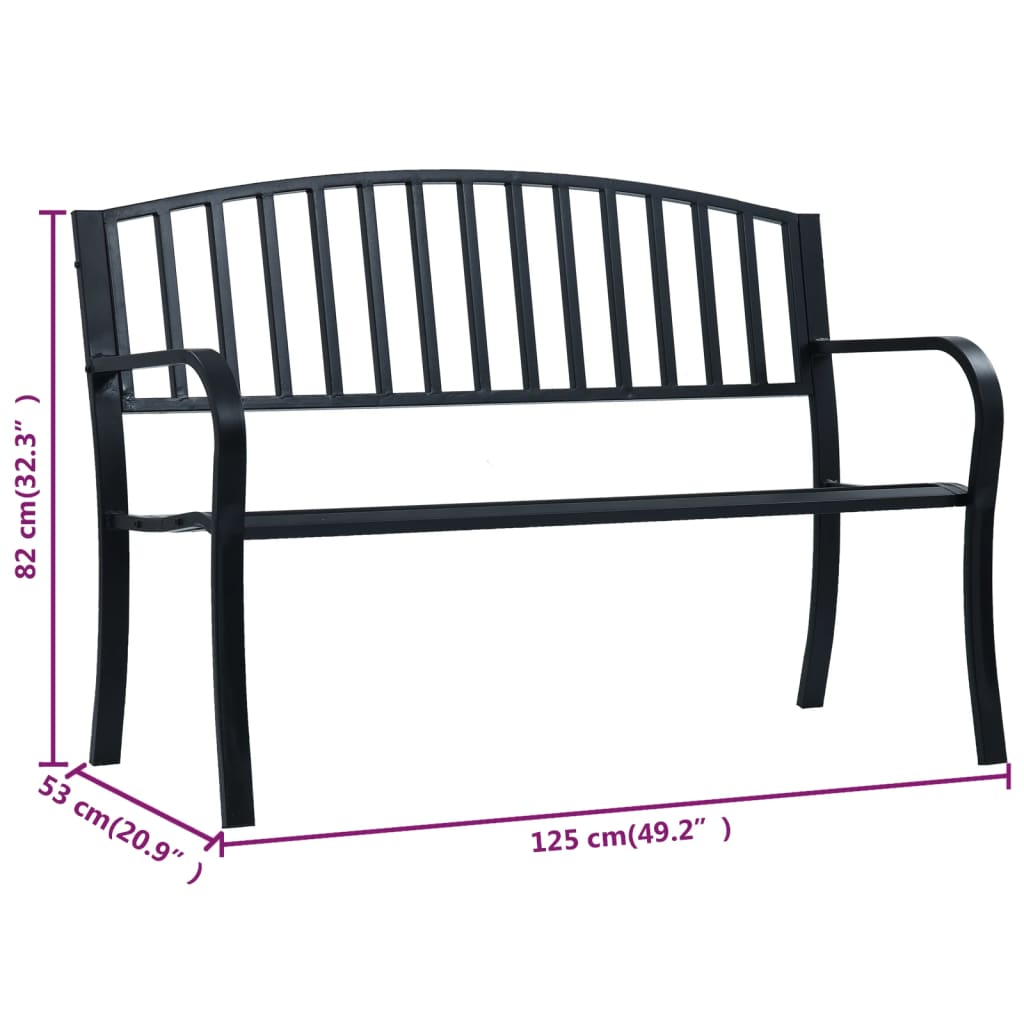 Black Steel Garden Bench 125 cm