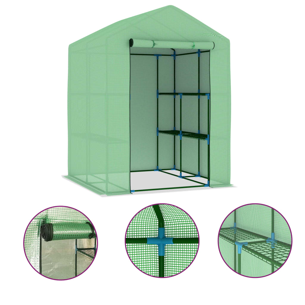 Steel Greenhouse with Shelves 143x143x195 cm