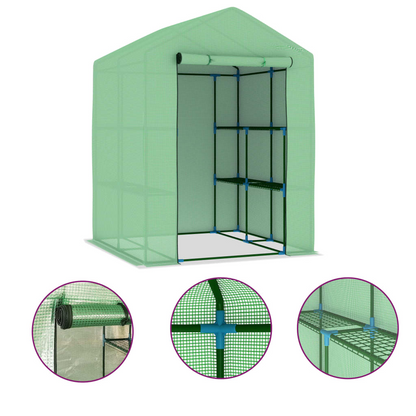 Steel Greenhouse with Shelves 143x143x195 cm