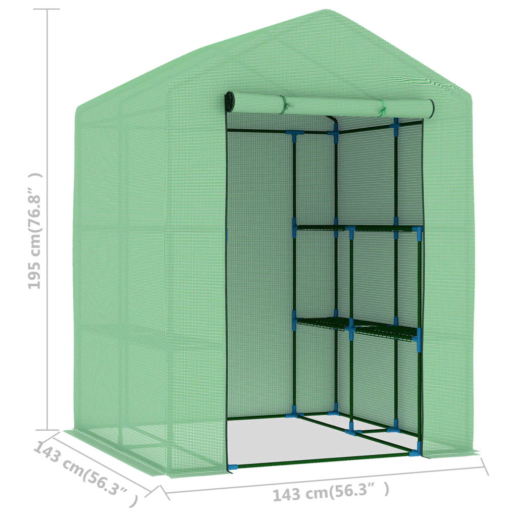 Steel Greenhouse with Shelves 143x143x195 cm