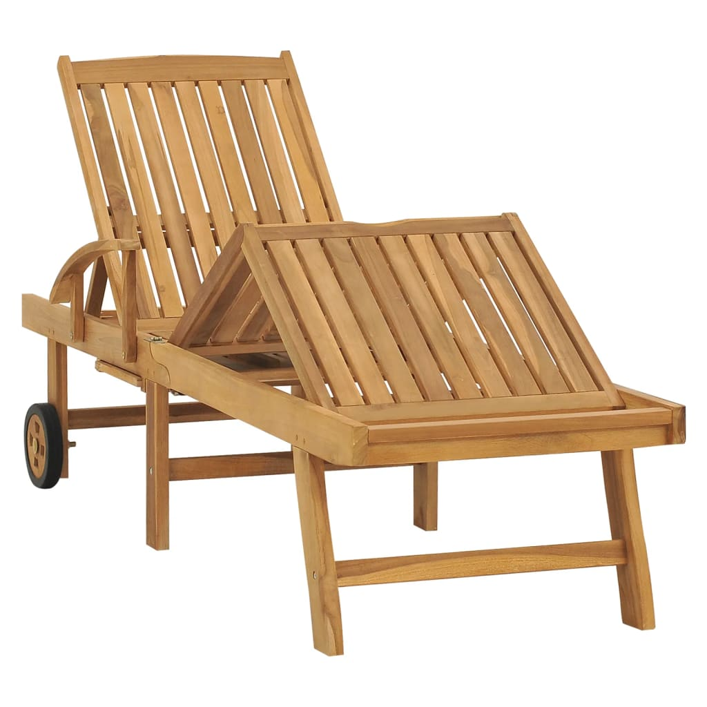  Solid Teak Wood Sun Lounger