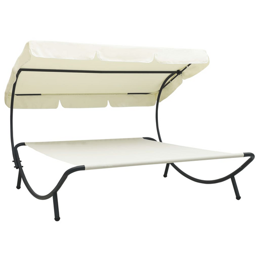 Cream White Outdoor Lounge Bed with Canopy