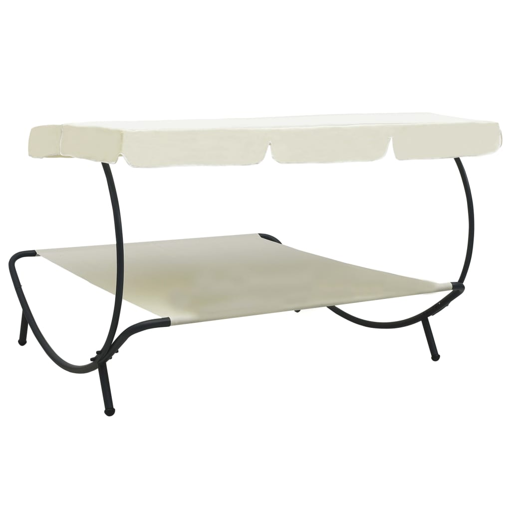 Cream White Outdoor Lounge Bed with Canopy