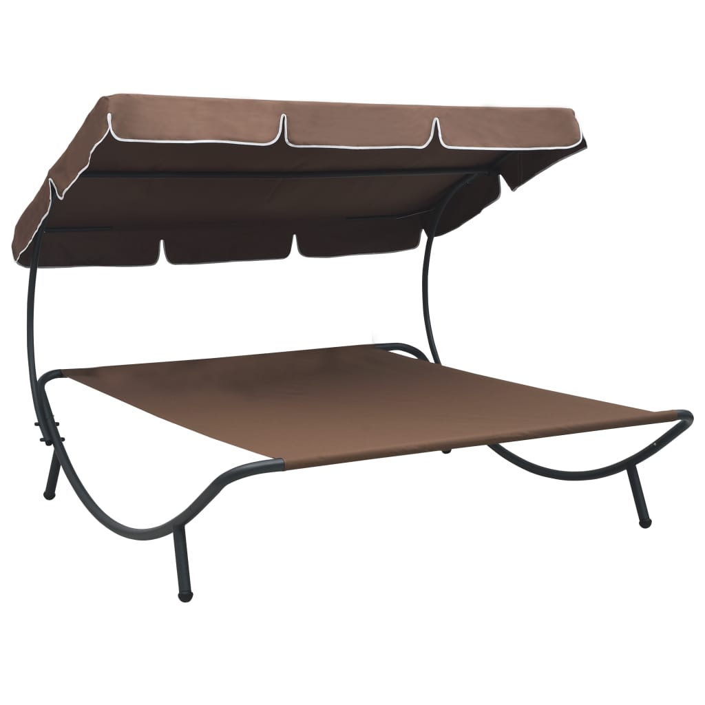  Brown Outdoor Lounge Bed with Canopy