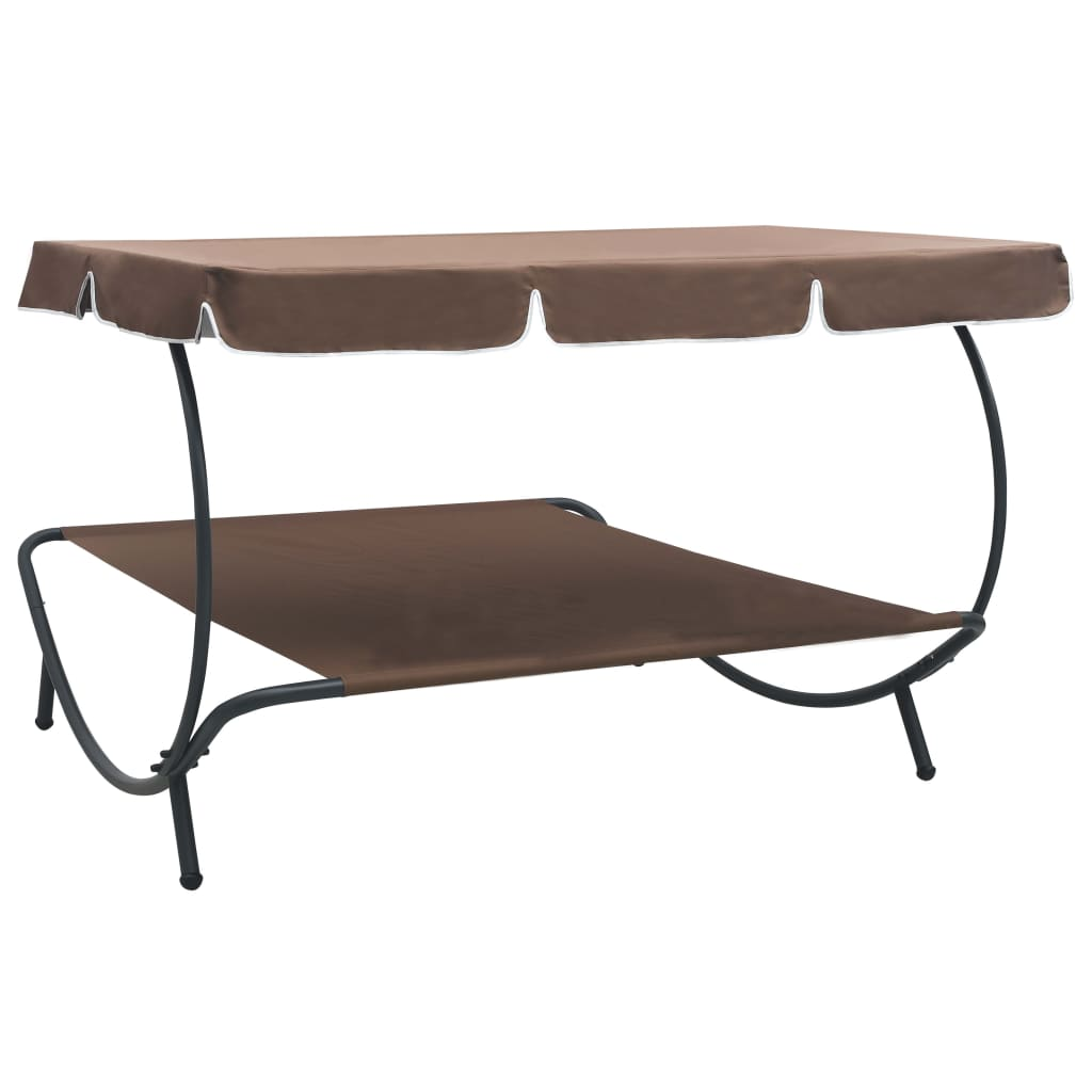  Brown Outdoor Lounge Bed with Canopy